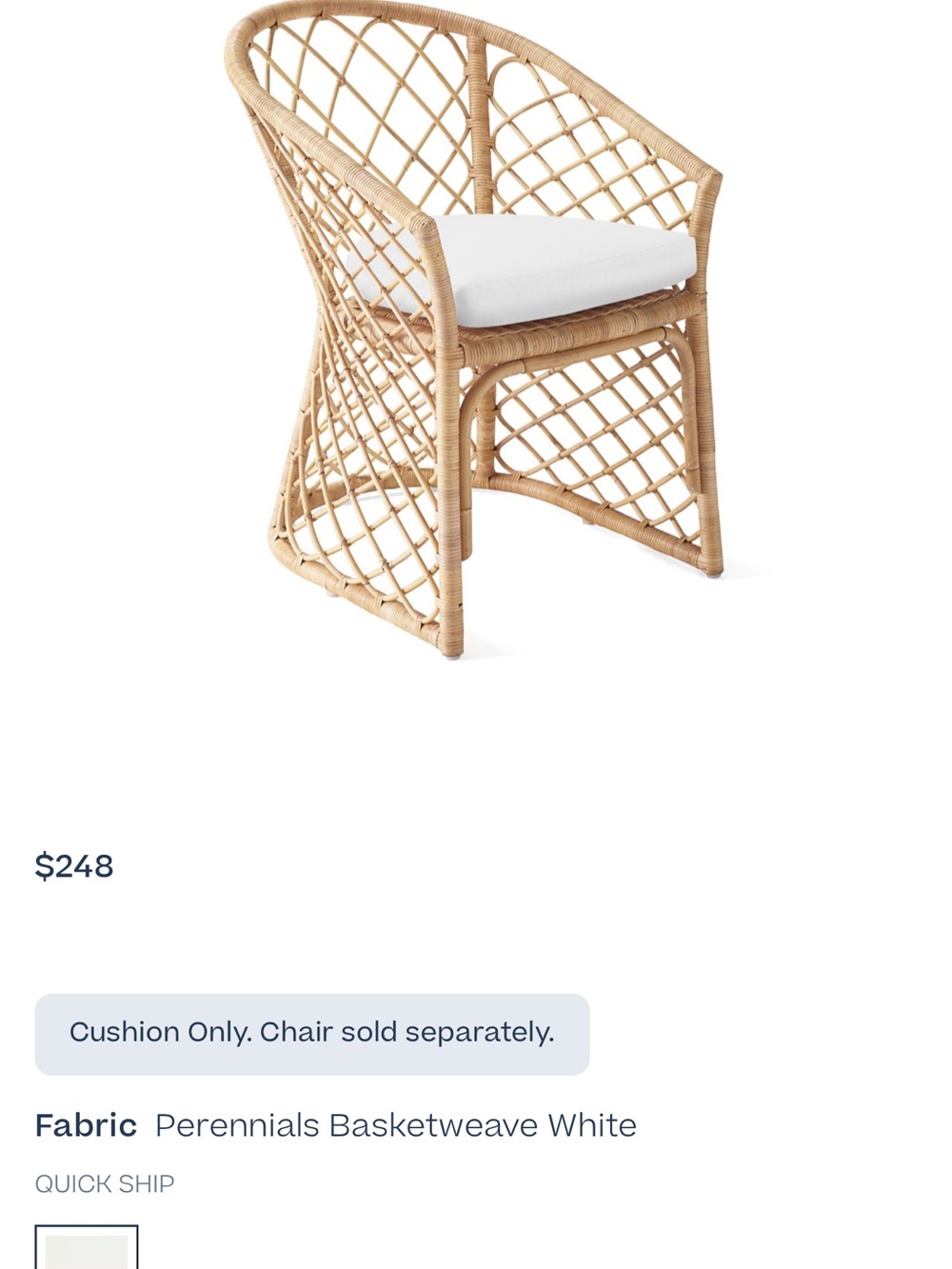 2 Serena & Lily White Perennials Basketweave Cushion for Avalon dining chair